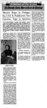 Manuel Rojas la prologa; en USA le publicaron aua cuentos; aquí la ignoran.