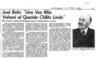 José Bohr, "una vez más volveré al querido chilito lindo".