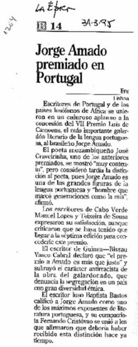 Jorge Amado premiado en Portugal.