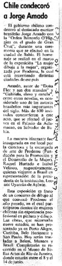 Chile condecoró a Jorge Amado.