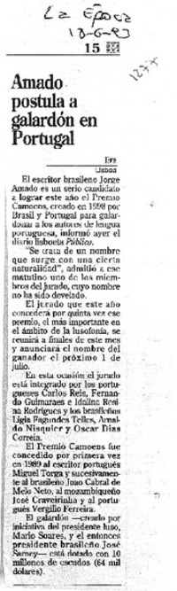 Amado postula a galardón en Portugal.