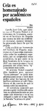 Cela es homenajeado por académicos españoles.