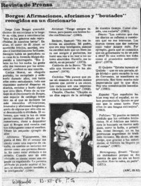 Borges: afirmaciones, aforismos y "boutades" recogidos en un diccionario.