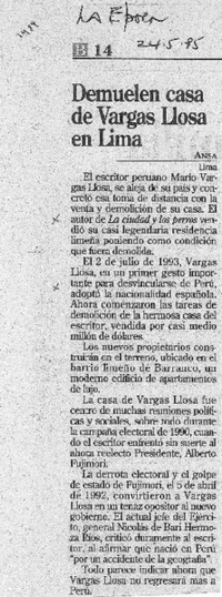 Demuelen casa de Vargas Llosa en Lima.