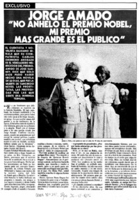 Jorge Amado "No anhelo el Premio Nobel, mi premio mas grande es el público