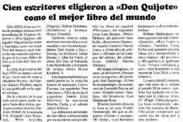 Cien escritores eligieron a "Don Quijote" como el mejor libro del mundo.