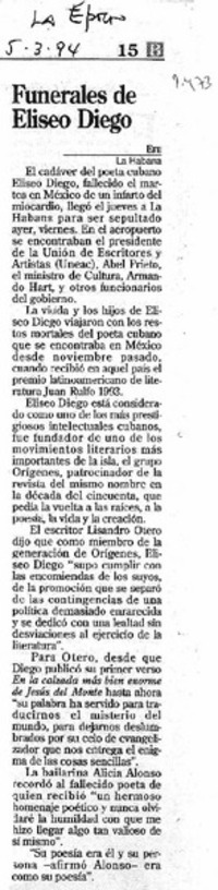 Funerales de Eliseo Diego.