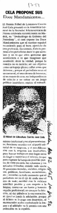 Cela propone sus doce mandamientos...