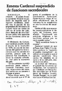 Ernesto Cardenal suspendido de funciones sacerdotales.