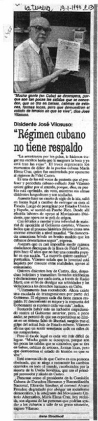 Régimen cubano no tiene respaldo"