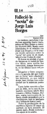 Falleció la "novia" de Jorge Luis Borges.