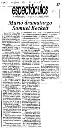 Murió dramaturgo Samuel Beckett.