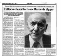Falleció el escritor Isaac Bashevis Singer.