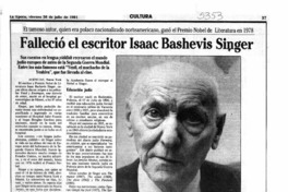Falleció el escritor Isaac Bashevis Singer.