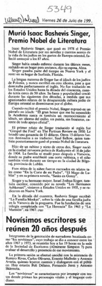 Isaac Bashevis Singer, Premio Nobel de Literatura.