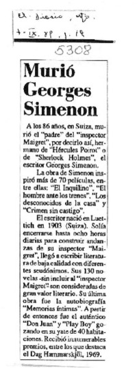 Murió Georges Simenon.