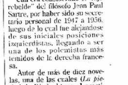 Falleció "hijo rebelde" de Jean Paul Sartre.