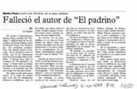 Falleció el autor de "El padrino".