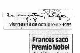 Francés sacó Premio Nobel de Literatura.