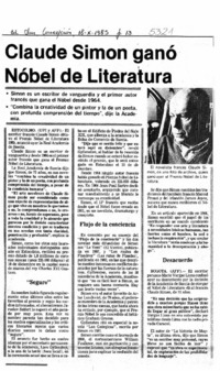 Claude Simon ganó Nóbel de Literatura.