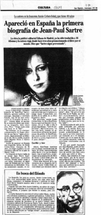 Apareció en España la primera biografía de Jean-Paul Sartre.