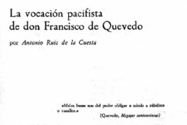 La Vocación pacifista de don Francisco de Quevedo