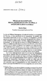 William Shakespeare, texto, representación teatral e intencionalidad autoral