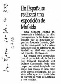 En España se realizará una exposición de Mafalda.