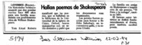 Hallan poemas de Shakespeare.