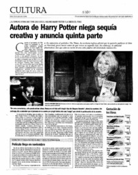 Autora de Harry Potter niega sequía creativa y anuncia quinta parte.
