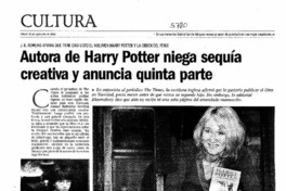 Autora de Harry Potter niega sequía creativa y anuncia quinta parte.