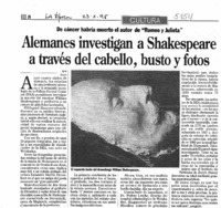 Alemanes investigan a Shakespeare a través del cabello, busto y fotos.
