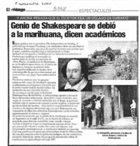 Genio de Shakespeare se debió a la marihuana, dicen académicos.