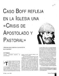 Caso Boff refleja en la Iglesia una "Crisis de apostolado y pastoral"