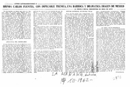 Brinda Carlos Fuentes, con impecable técnica, una barroca y dramatica imagen de México.