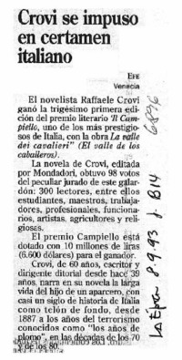 crovi se impuso en certamen italiano.