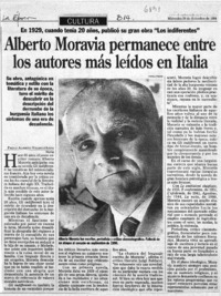 Alberto Moravia permanece entre los autores más leídos en Italia