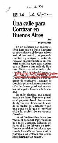 Una Calle para Cortázar en Buenos Aires.