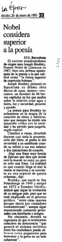 Nobel considera superior a la poesía.