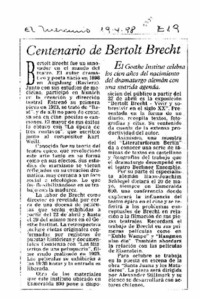 Centenario de Bertolt Brecht.