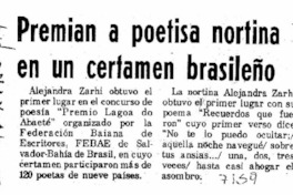 Premian a poetisa nortina en un certamen brasileño.