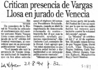 Critican presencia de Vargas Llosa en jurado de Venecia.