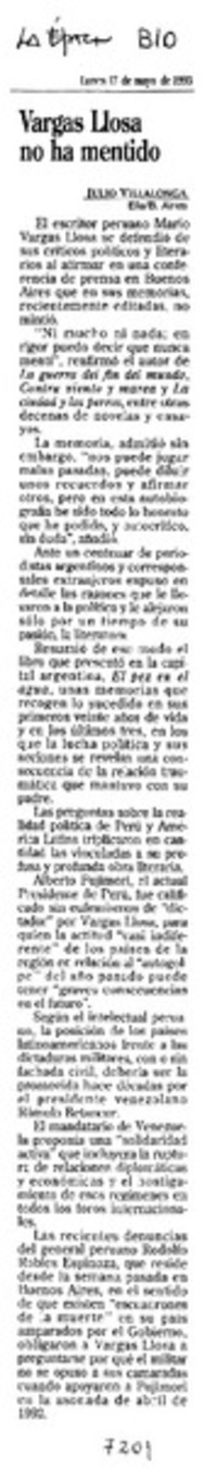 Vargas Llosa no ha mentido