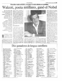 Walcott, poeta antillano, ganó el Nobel.