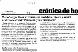 Mario Vargas Llosa se reunirá con candidatos chilenos y asistirá a estreno teatral de "Pantaleón y las visitadoras".