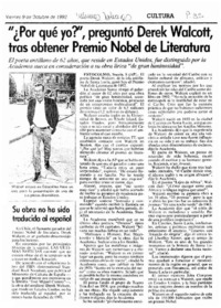 Por qué yo?", preguntó Derek Walcott, tras obtener Premio Nobel de Literatura.