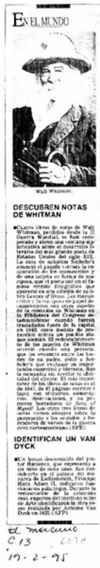 Descubren notas de Whitman.