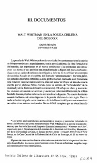 Walt Whitman en la poesía chilena del siglo XX