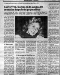 Rose Styron, pionera en la ayuda a los detenidos después del golpe militar.