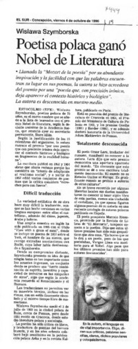 Poetisa polaca ganó Nobel de Literatura.